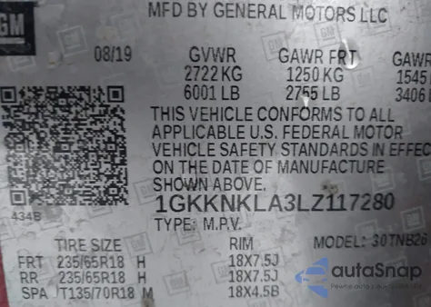 2020 GMC Acadia Fwd Sle z USA, uszkodzony, nr VIN 1GKKNKLA3LZ117280